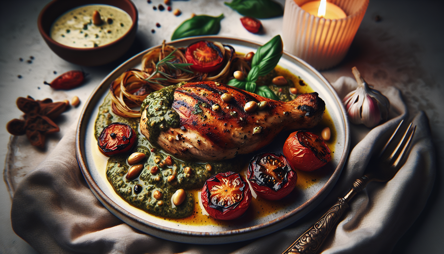 Creamy Pesto Chicken with Roasted Tomatoes